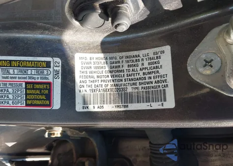 2009 Honda Civic Ex from USA, damaged, VIN 19XFA168X9E020352